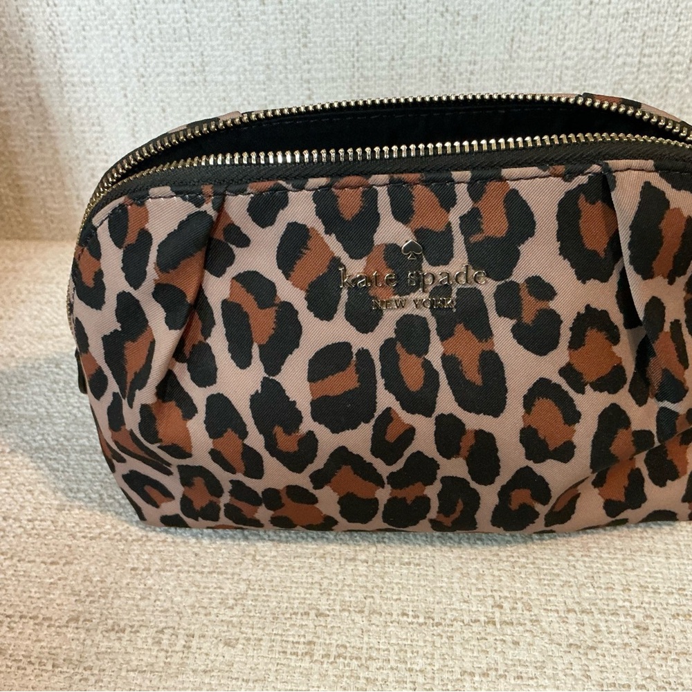 kate spade Leopard Print Cosmetic Pouch in Brown & Black